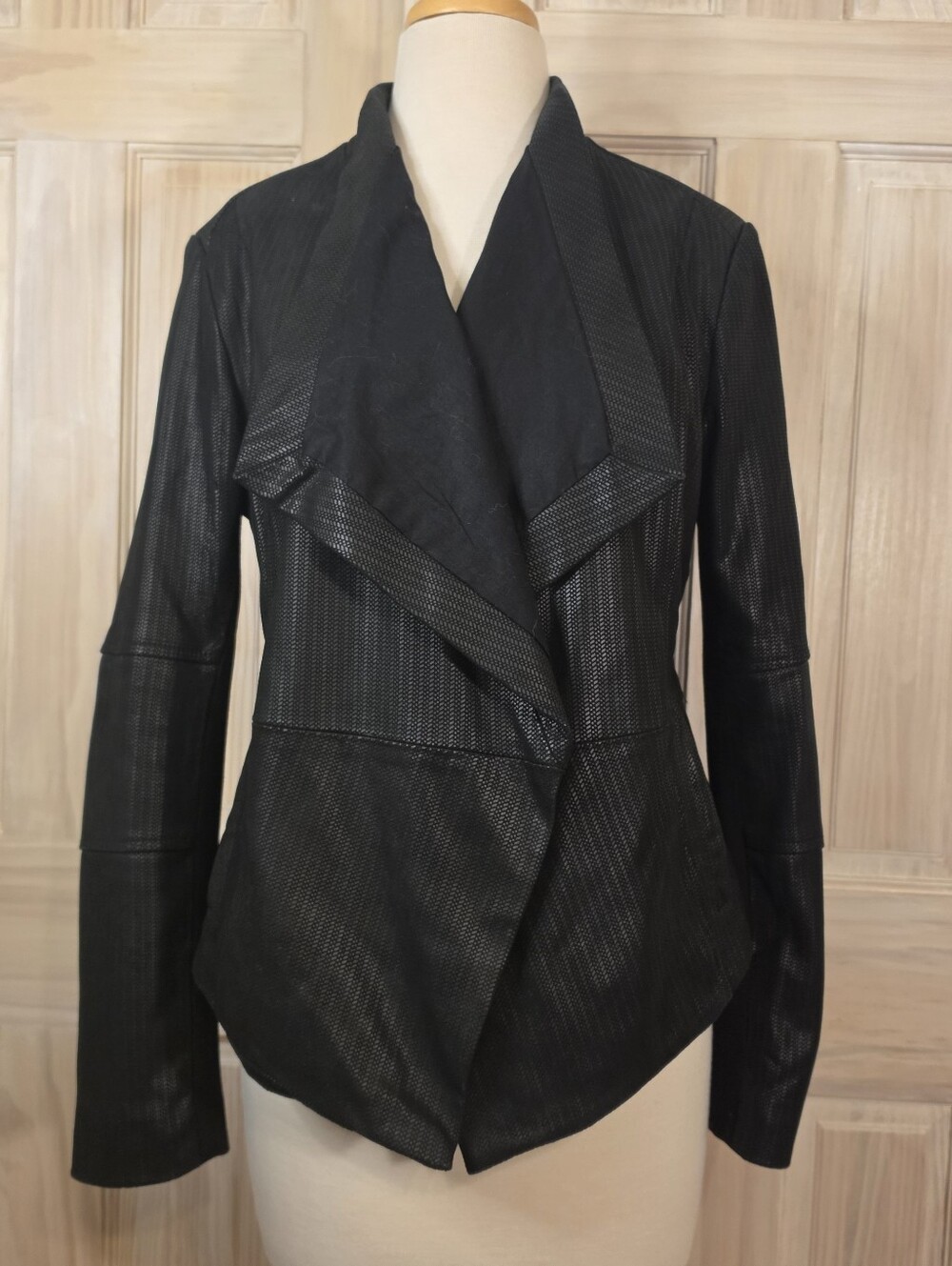 G.I.L.I. Black Draped Open-Front Leather Jacket